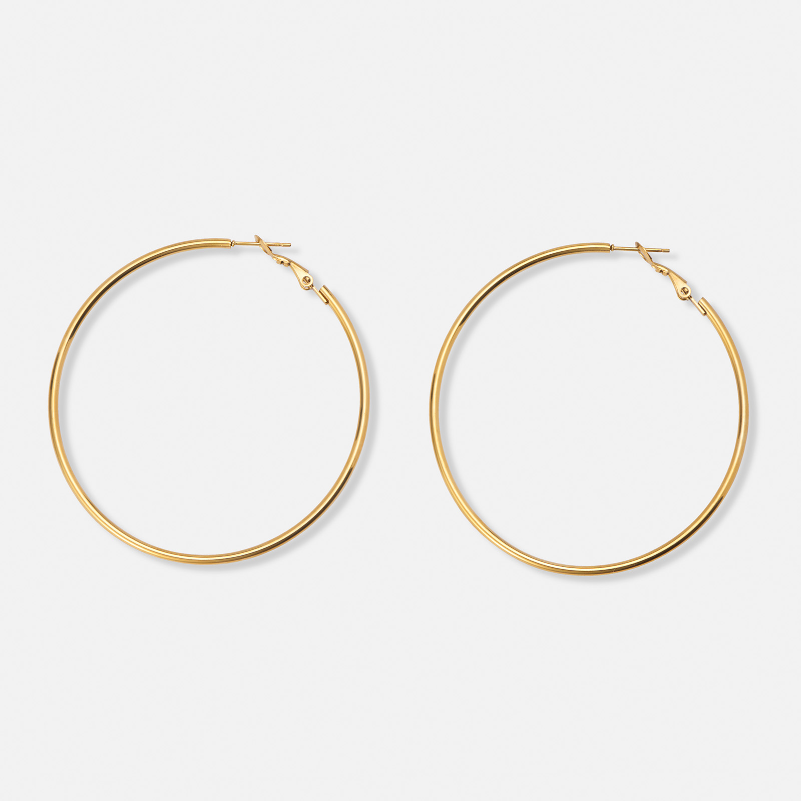 Guldpläterade stålörhängen, runda hoops - 60mm