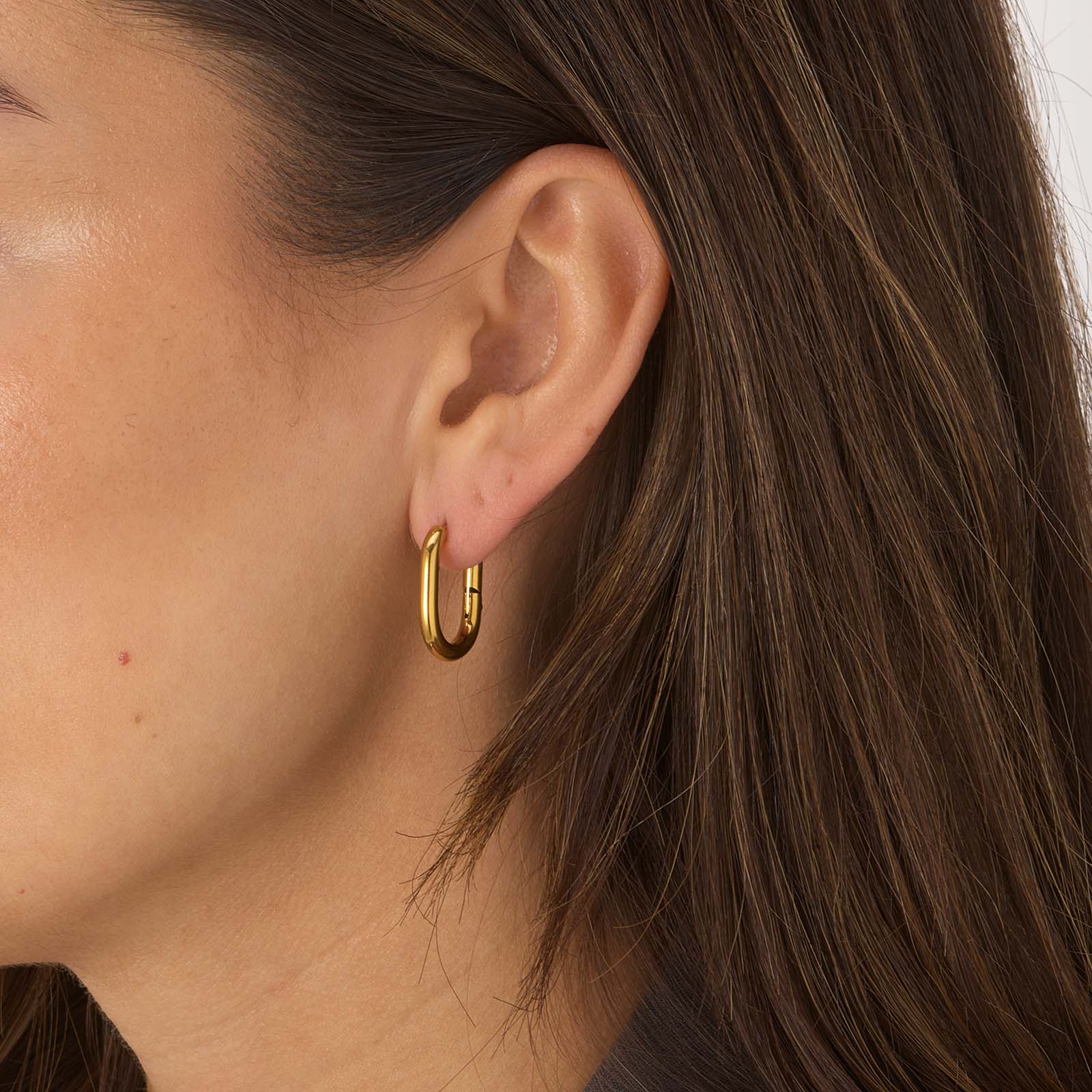 Guldpläterade stålörhängen, ovala hoops - 16x21mm