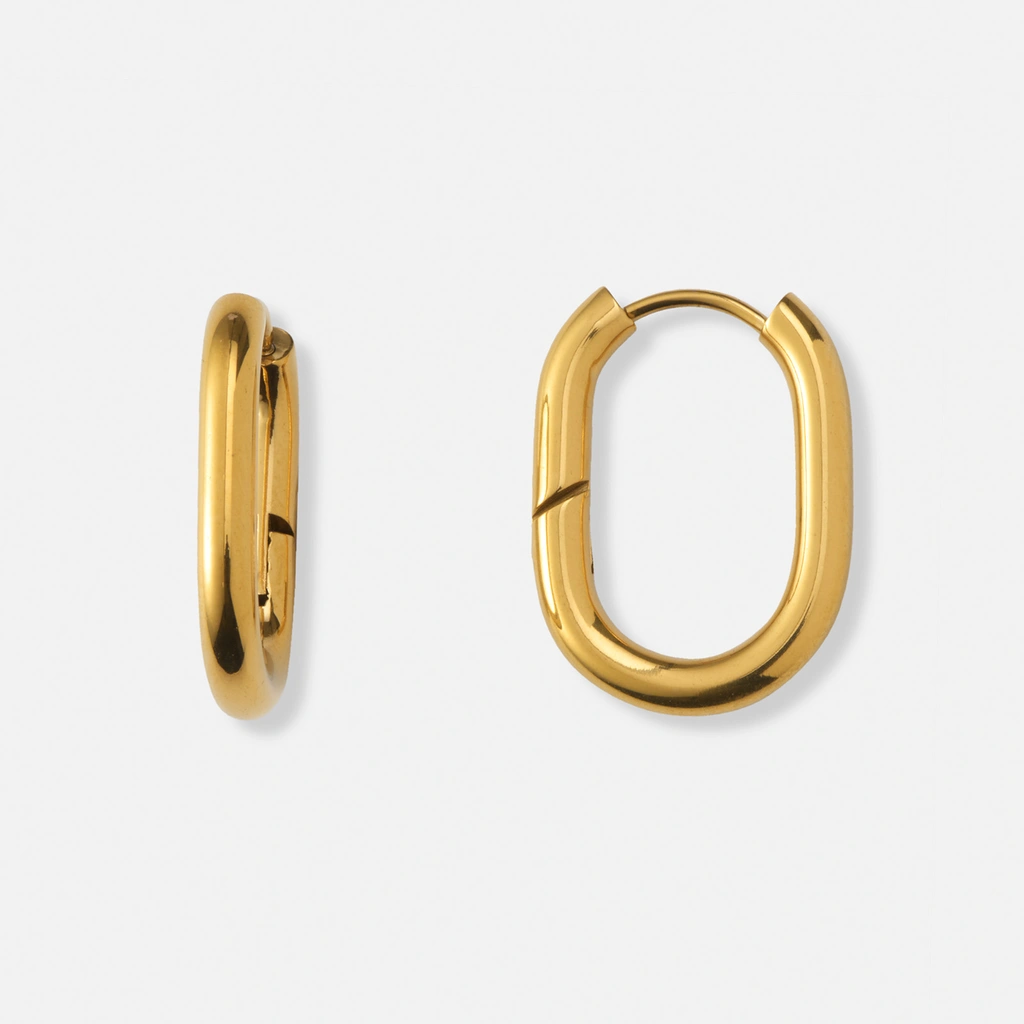Guldpläterade stålörhängen, ovala hoops - 16x21mm