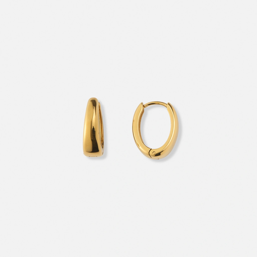 Guldpläterade stålörhängen, ovala docerade hoops - 16x13mm