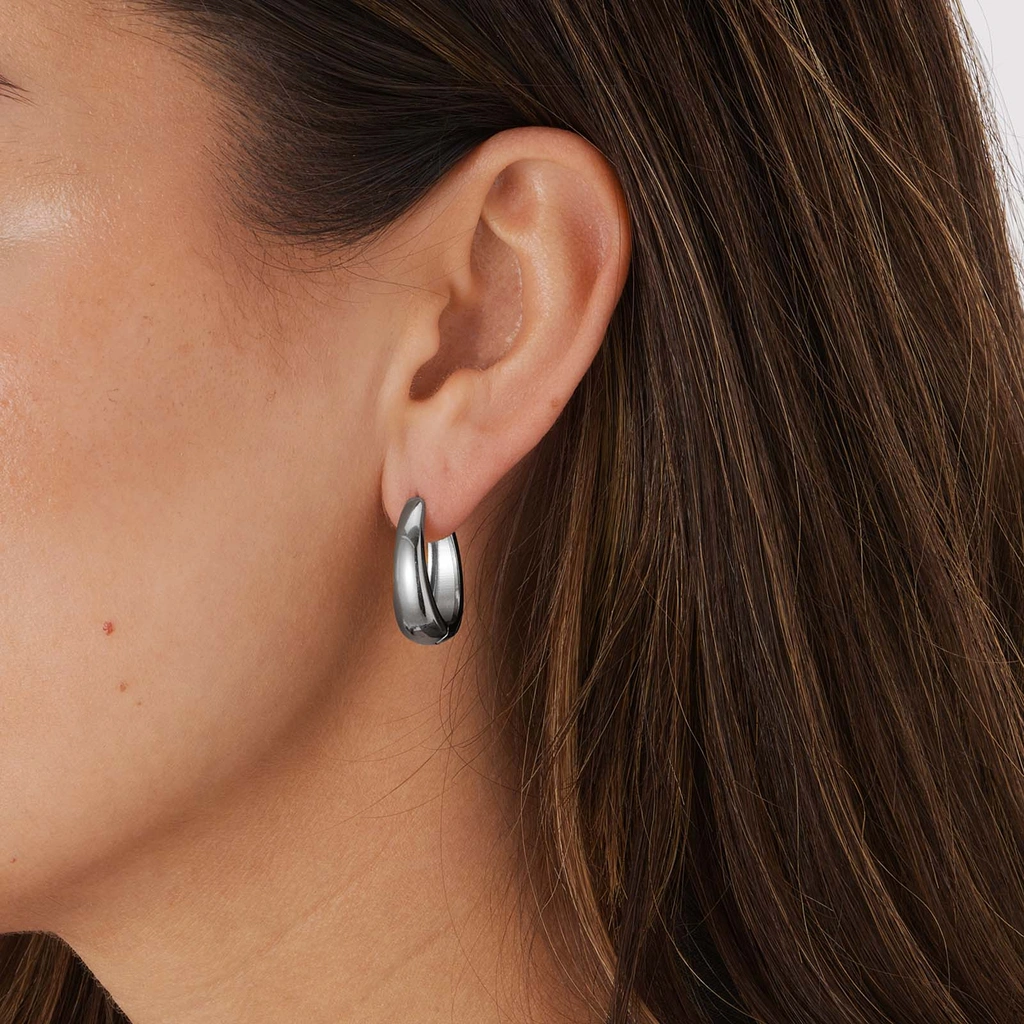 Stålörhängen, ovala docerade hoops - 22x17mm