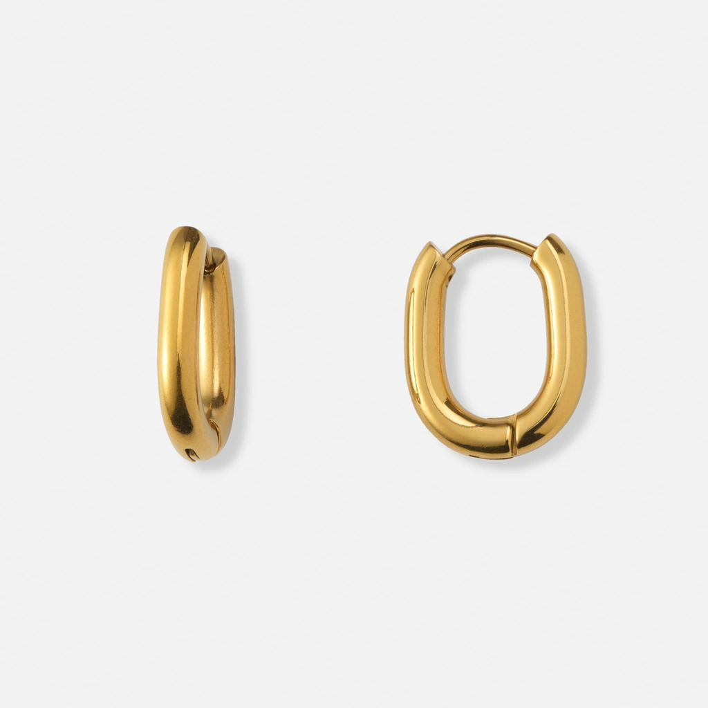 Guldpläterade stålörhängen, ovala hoops - 13x16mm