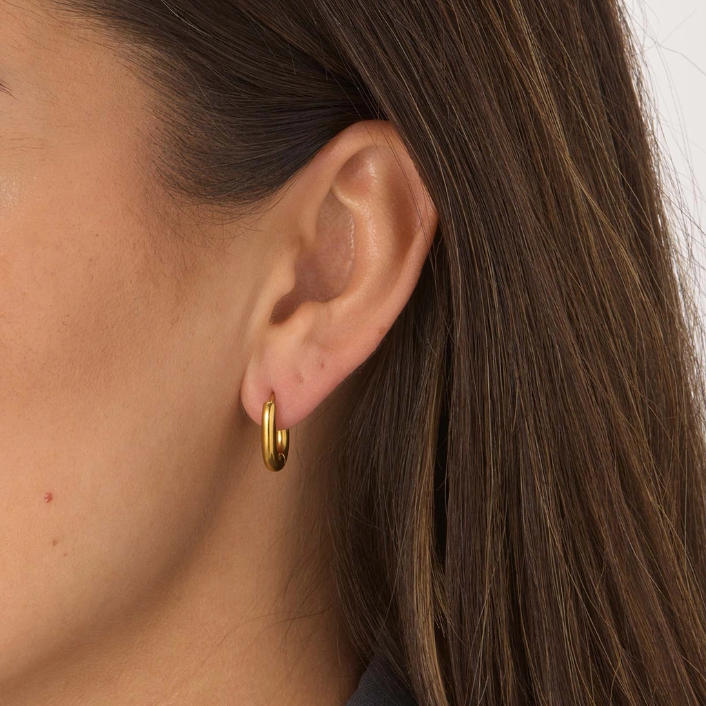 Guldpläterade stålörhängen, ovala hoops - 13x16mm