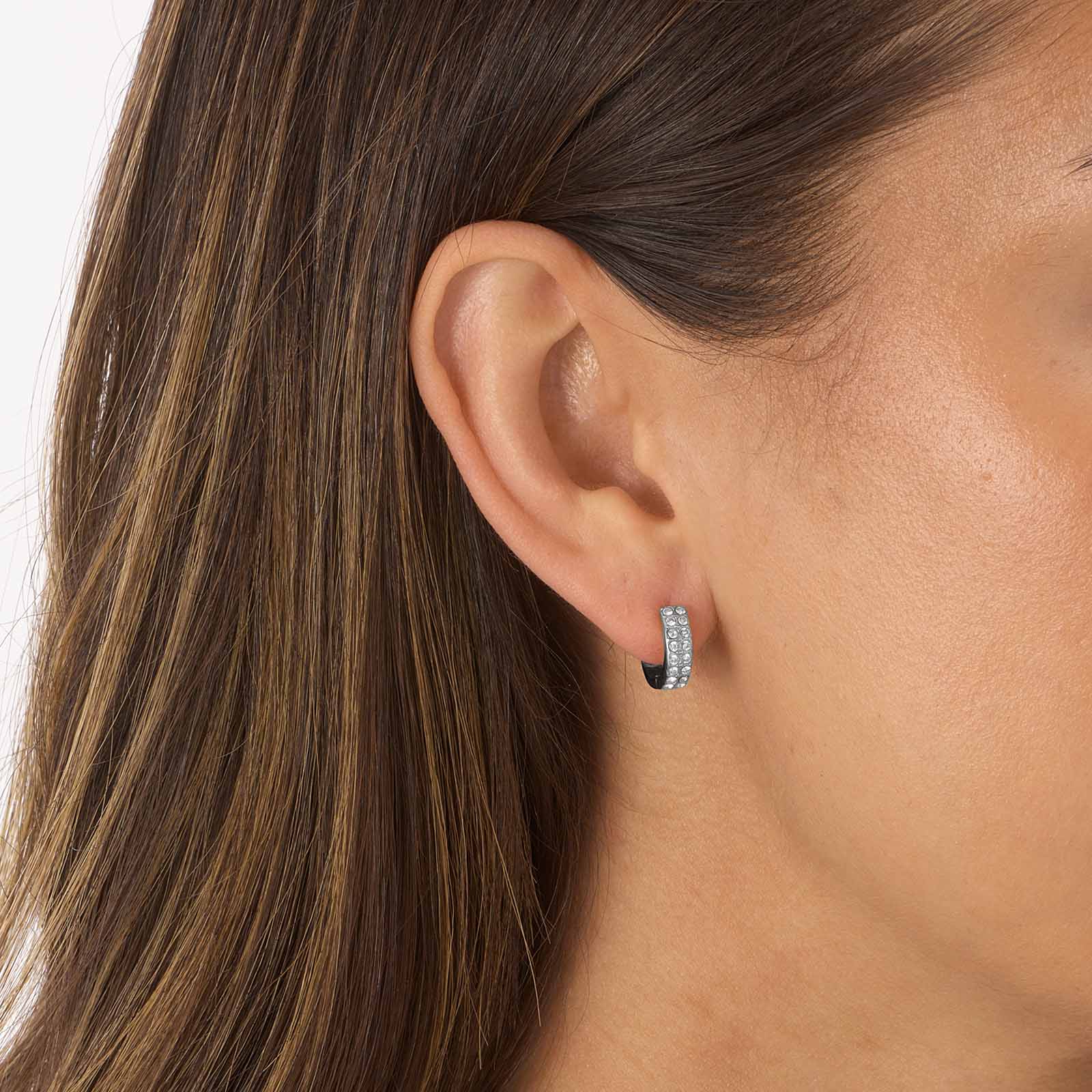 Stålörhängen, hoops med 2 rader Kubisk Zirkonia - 14mm