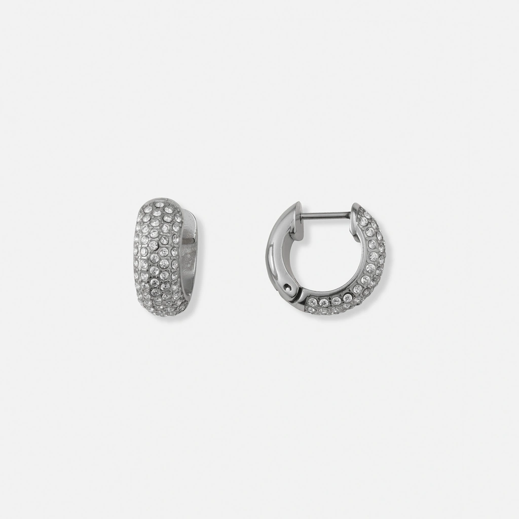Stålörhängen, hoops med 5 rader Kubisk Zirkonia - 14mm