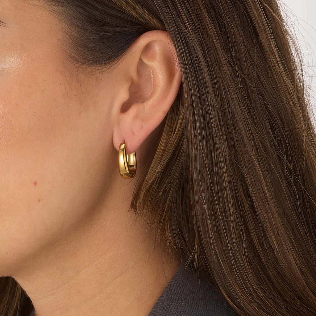 Guldpläterade stålörhängen, ovala docerade hoops - 19x15mm