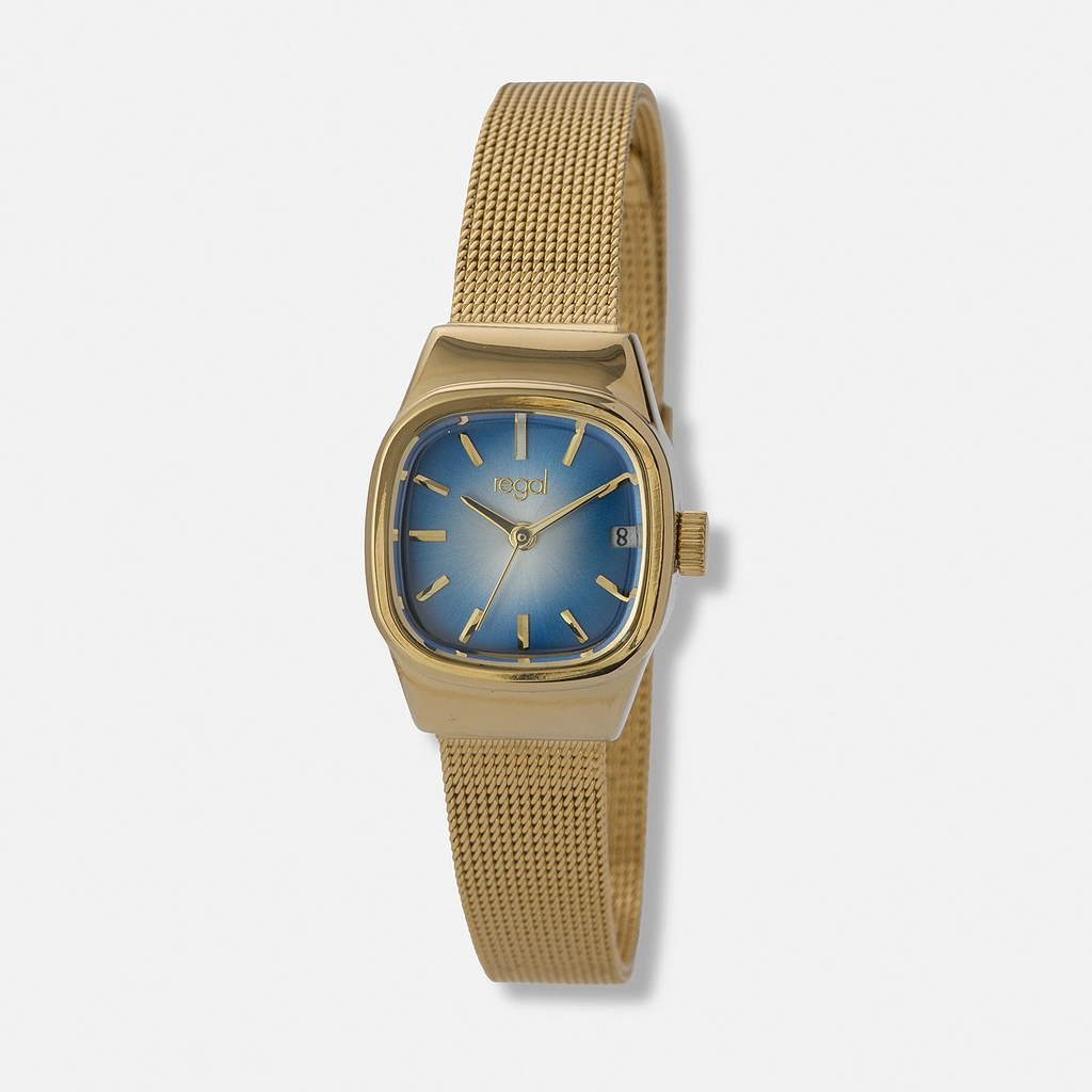 Regal damklocka retro, guld/blå - 21 mm
