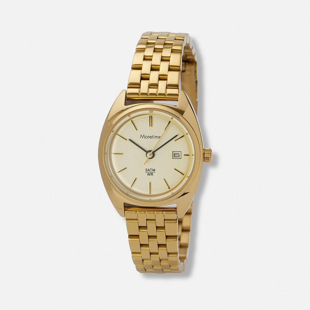 Moretime damklocka - retro, guld/champagne, 27mm