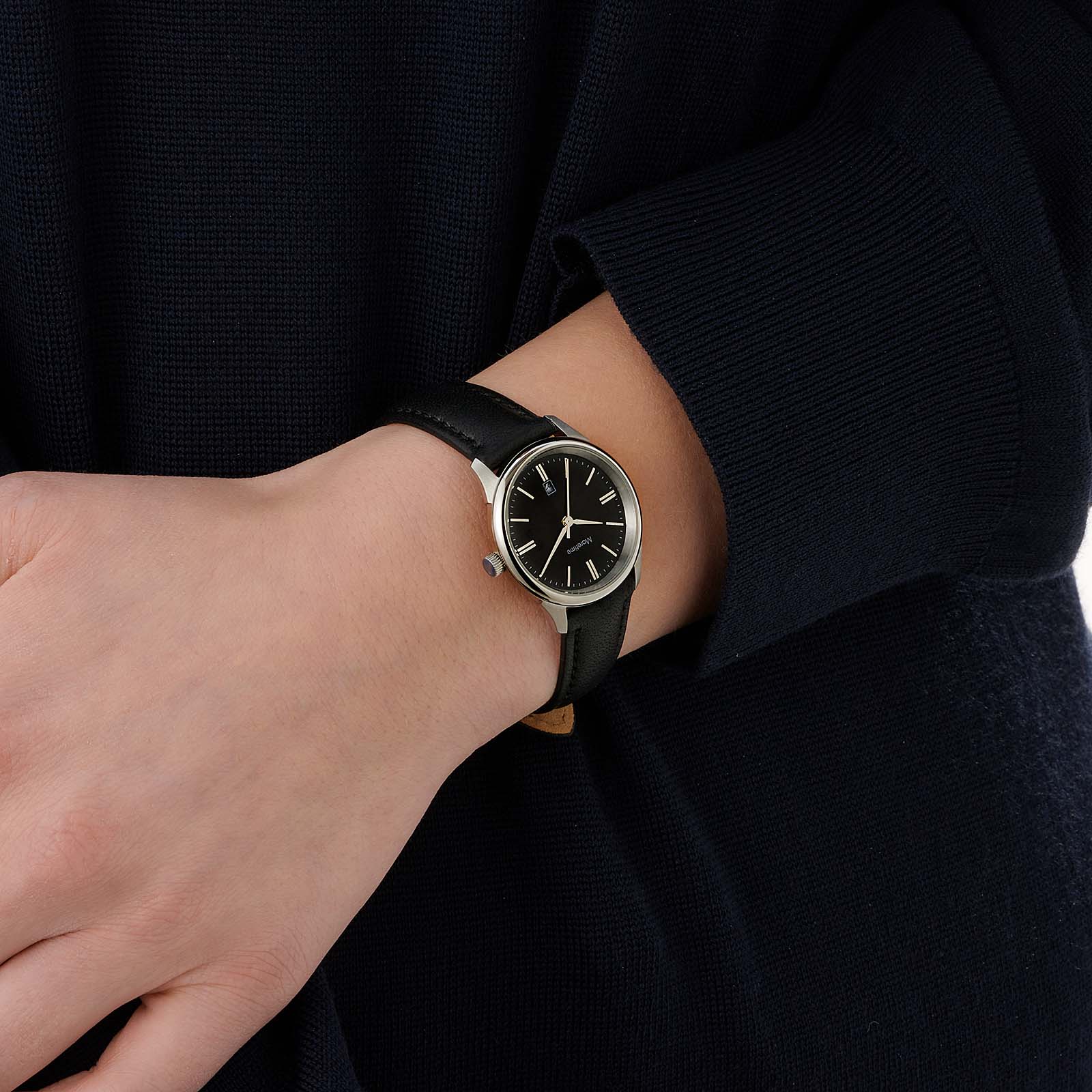 Mortime damklocka läderband - svart/svart 30mm