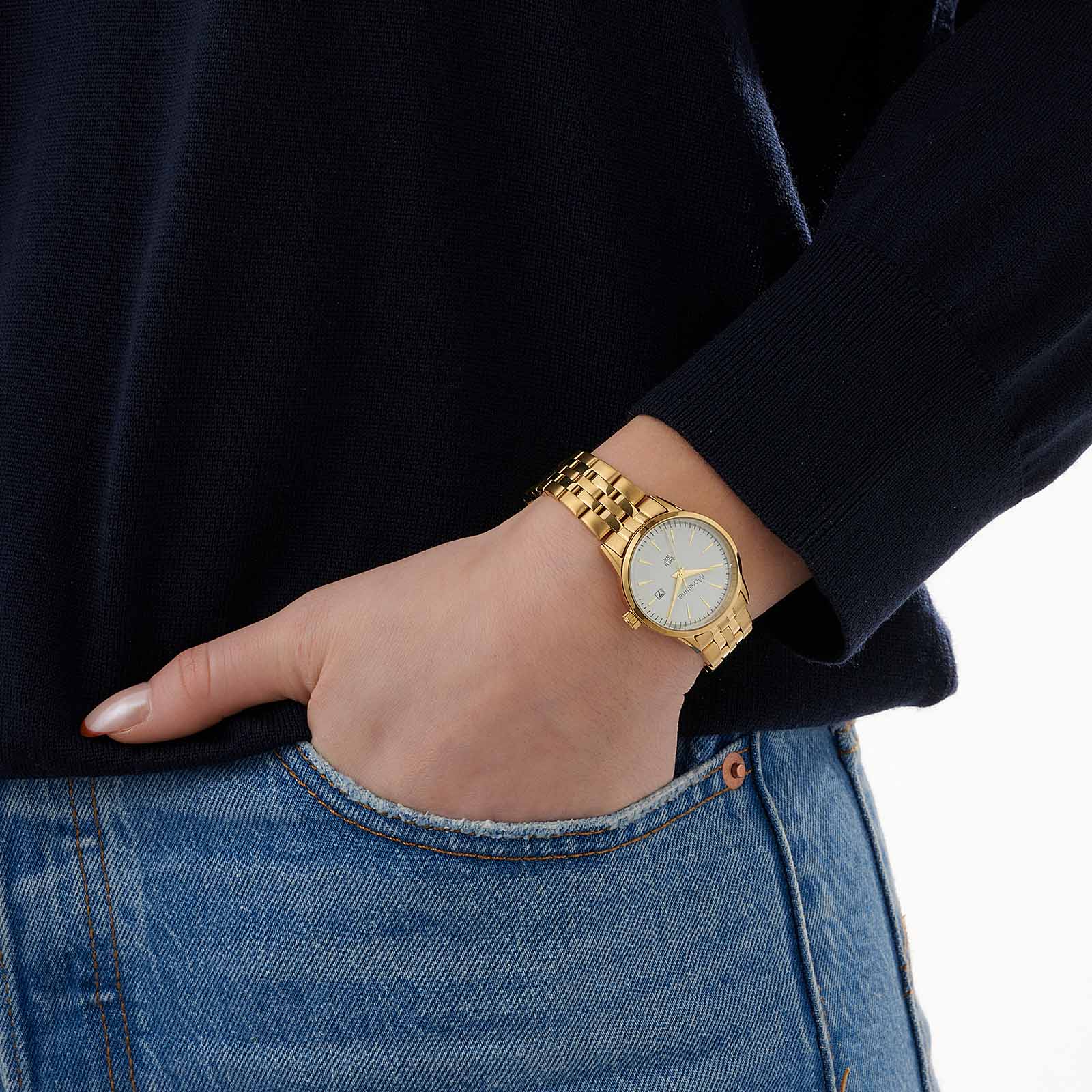 Mortime damklocka metall - guld/vit 27mm