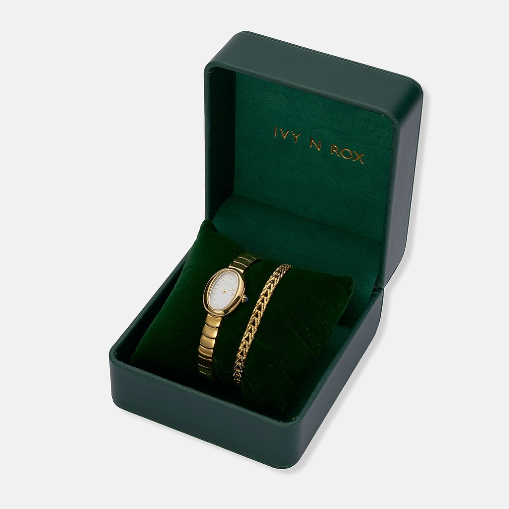 Ivy N Rox Viva  klockset, oval guld/vit - 22mm