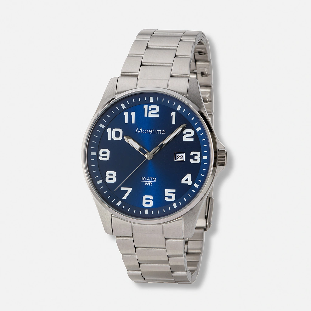 Moretime herrklocka metallband stål/blå - 42 mm