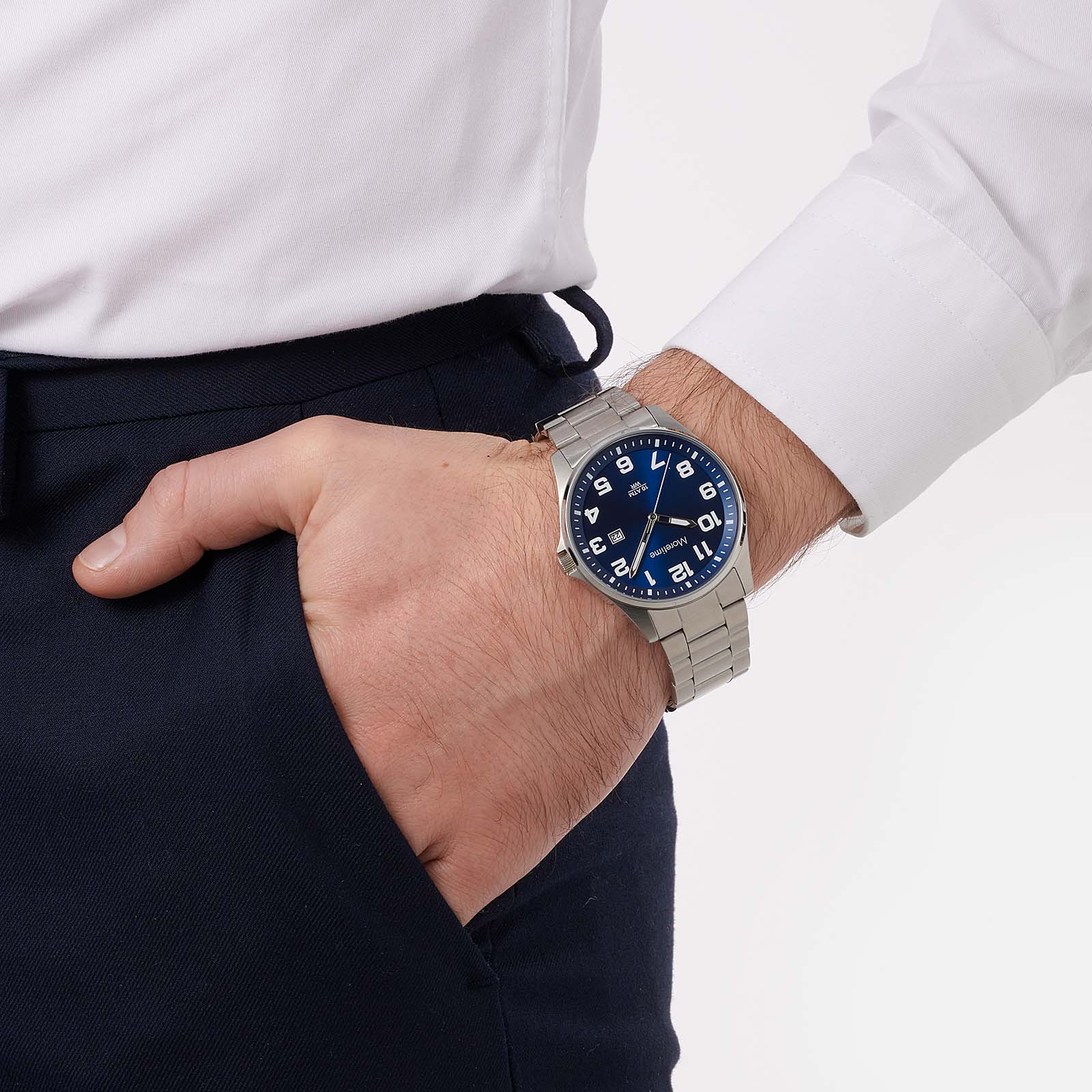 Moretime herrklocka metallband stål/blå - 42 mm