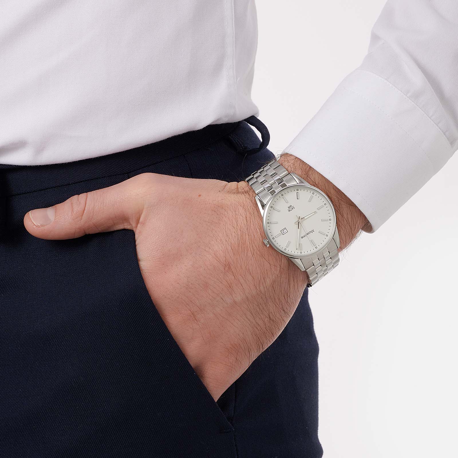 Moretime herrklocka metallband stål/vit - 38 mm