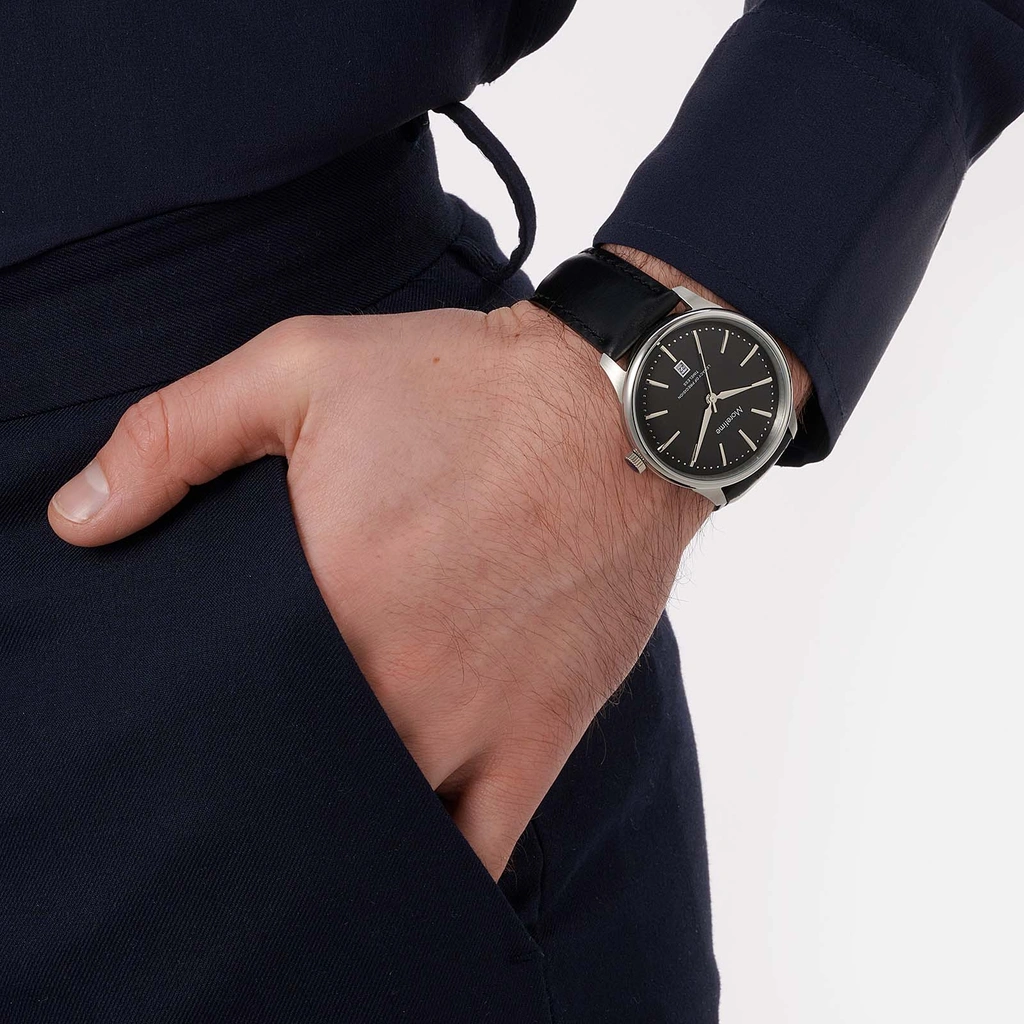 Moretime herrklocka läderband svart/svart - 40 mm
