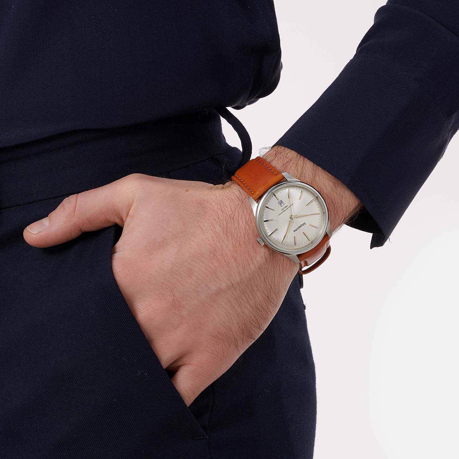 Moretime herrklocka läderband brun/vit - 40 mm