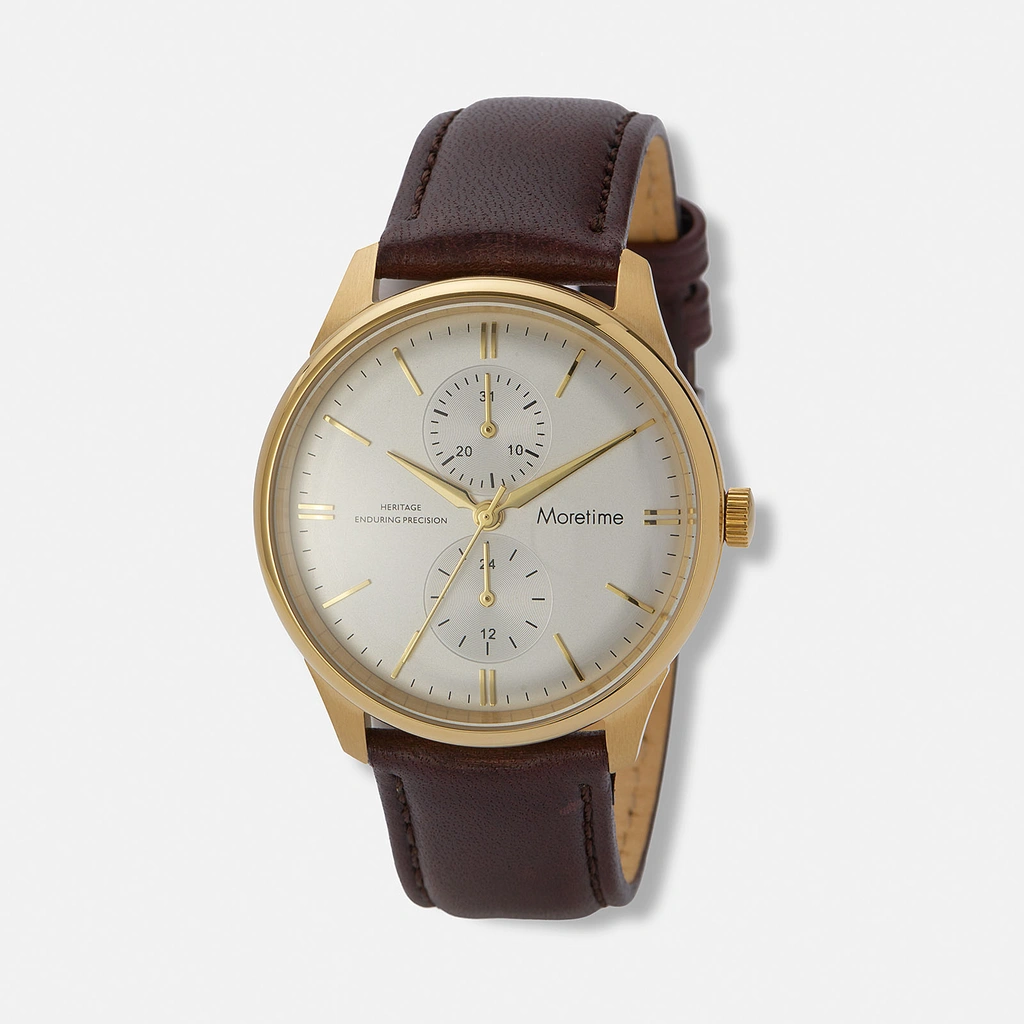 Moretime herrklocka multifunction guld/vit - 40 mm