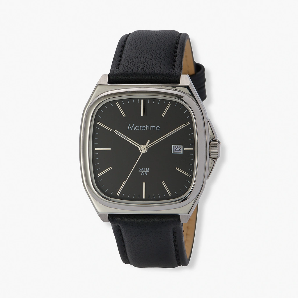 Moretime herrklocka läderband svart/svart - 38 mm