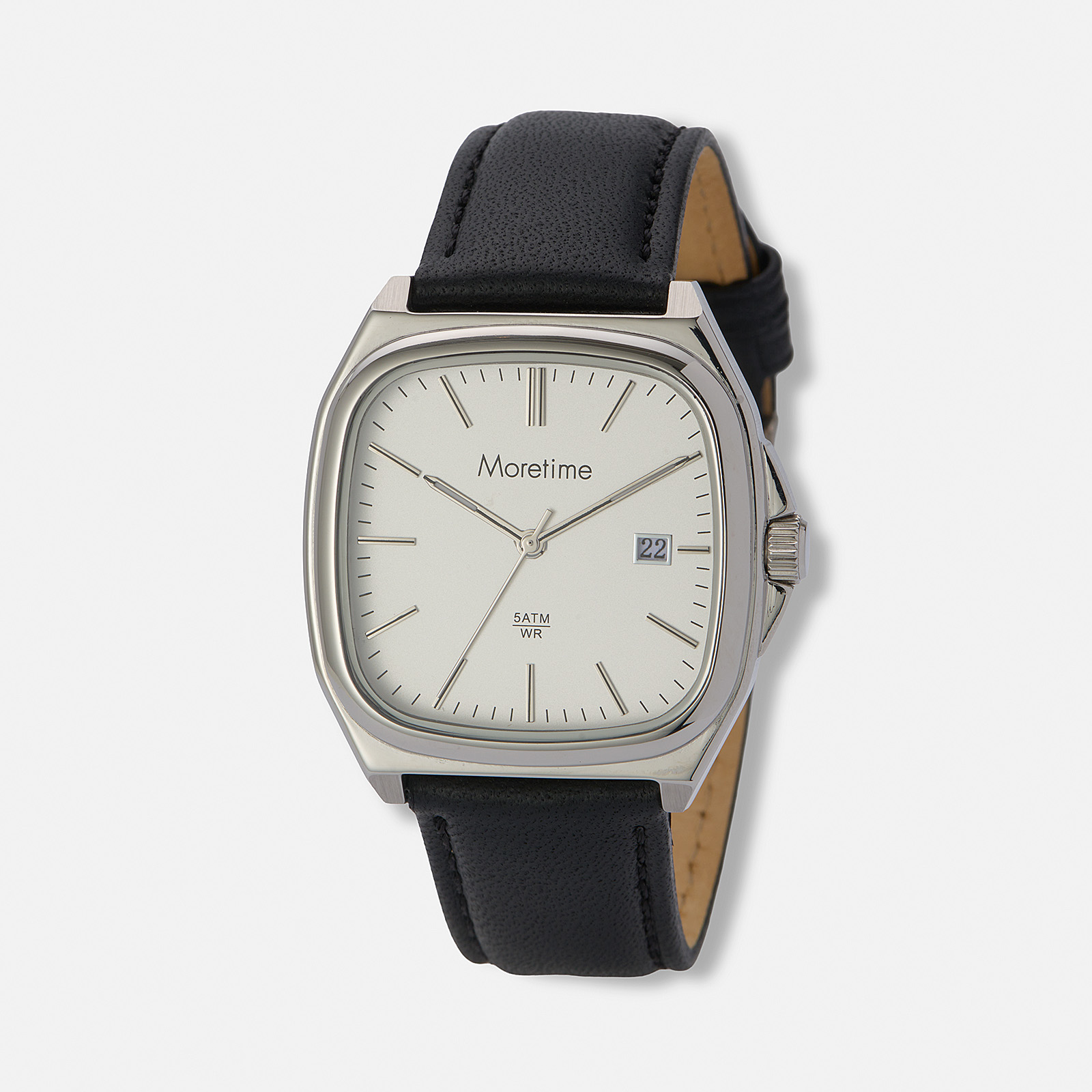 Moretime herrklocka läderband svart/silver - 38 mm