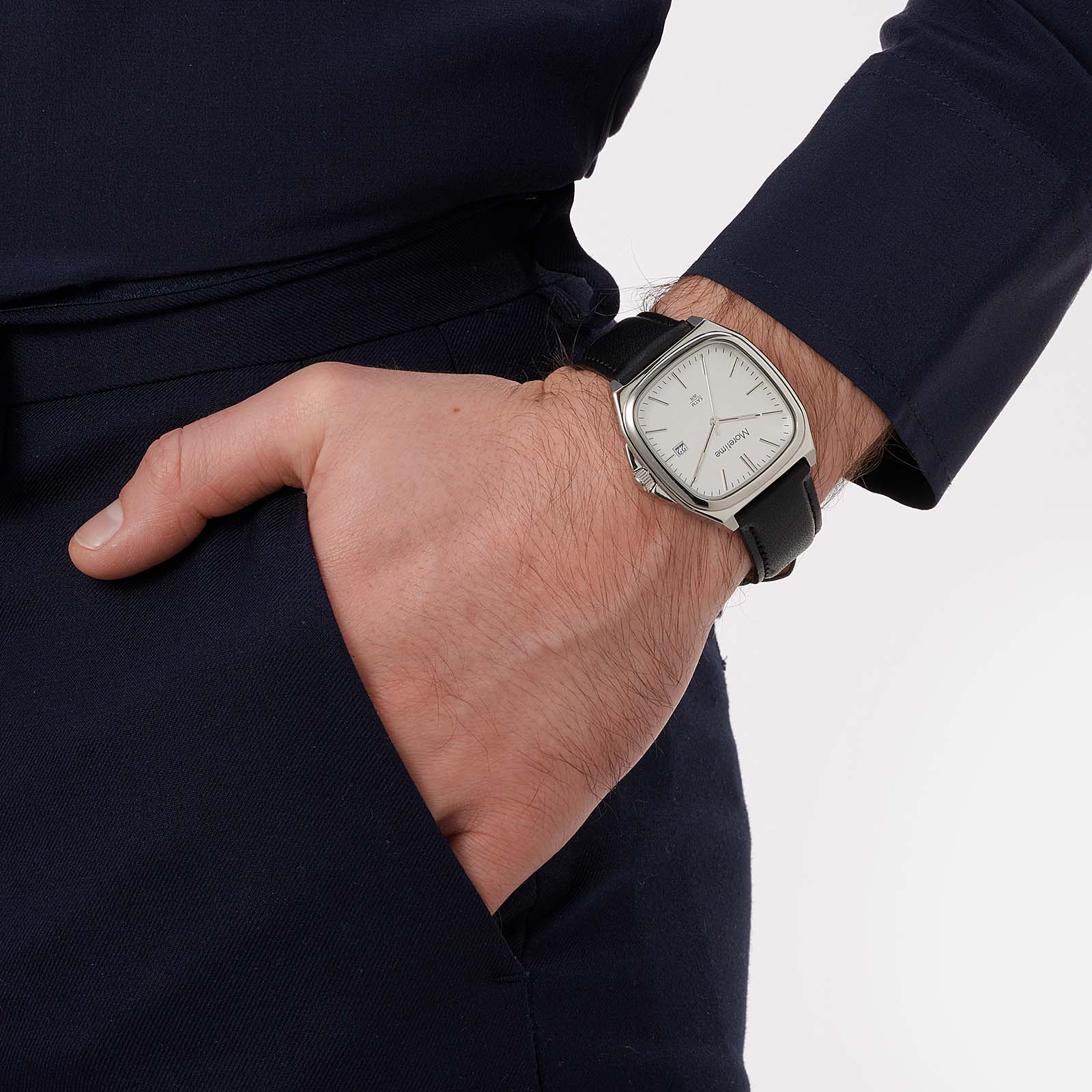 Moretime herrklocka läderband svart/silver - 38 mm