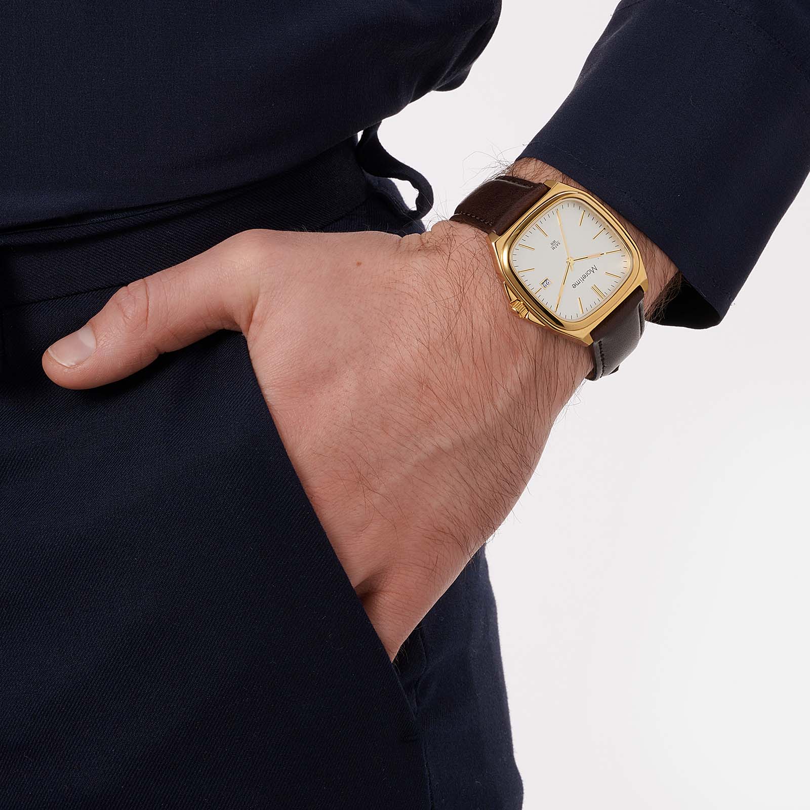 Moretime herrklocka läderband brun/silver - 38 mm