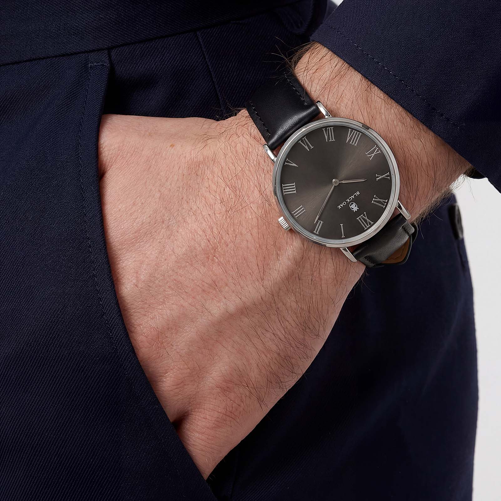 Black Oak Pagoda herr,  läderband svart/svart - 41mm