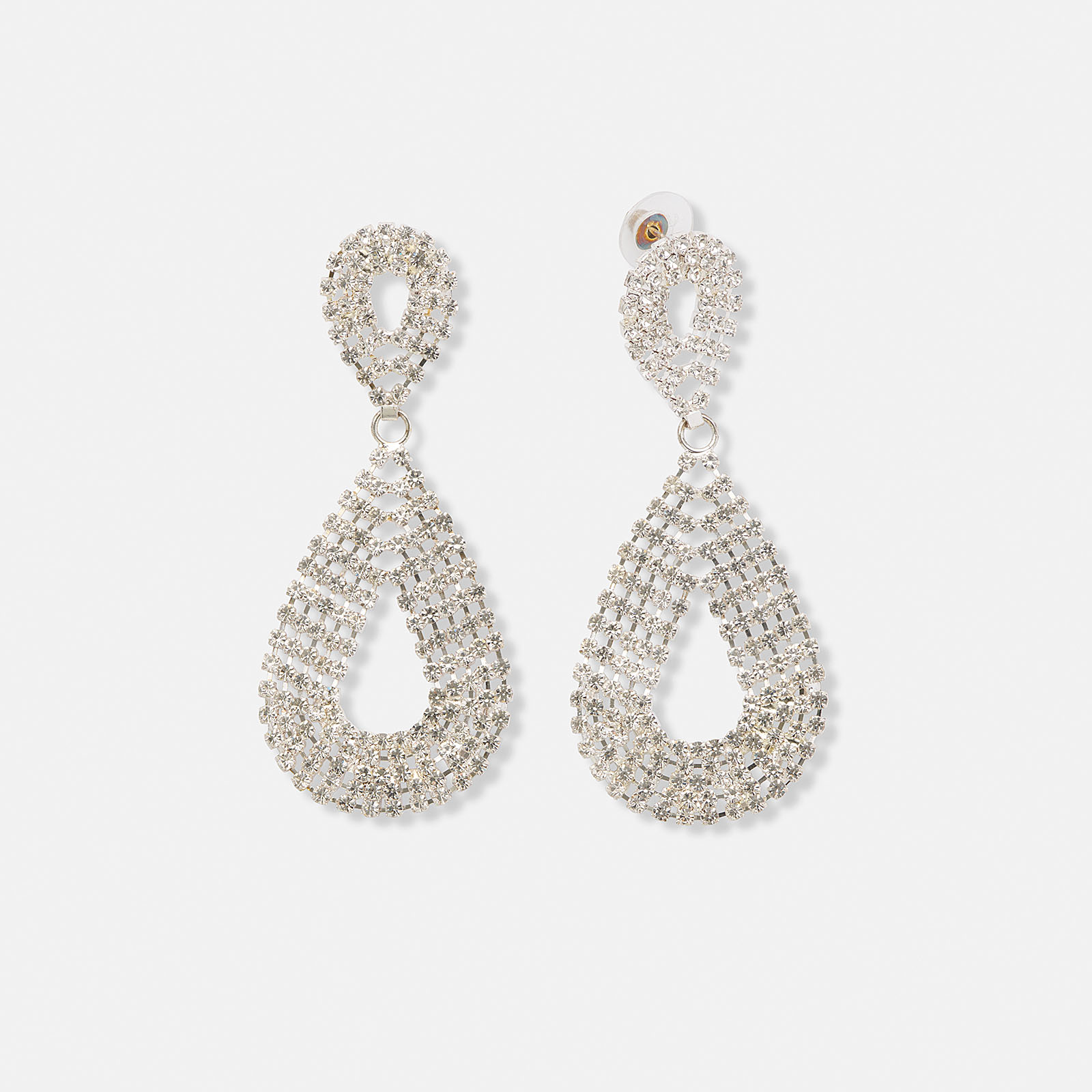 Silverfärgade örhängen Red Carpet, öppna droppar med strass - 8cm