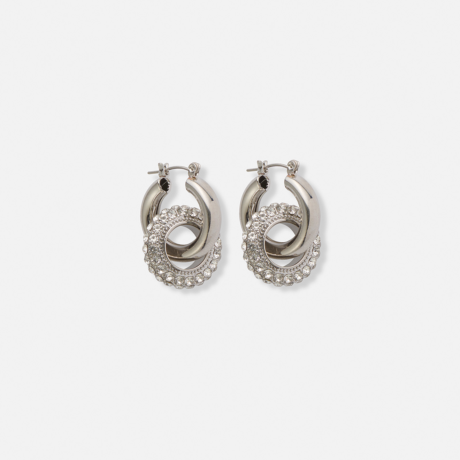 Silverfärgade örhängen, hängande cirklar med glasstenar - 3 cm