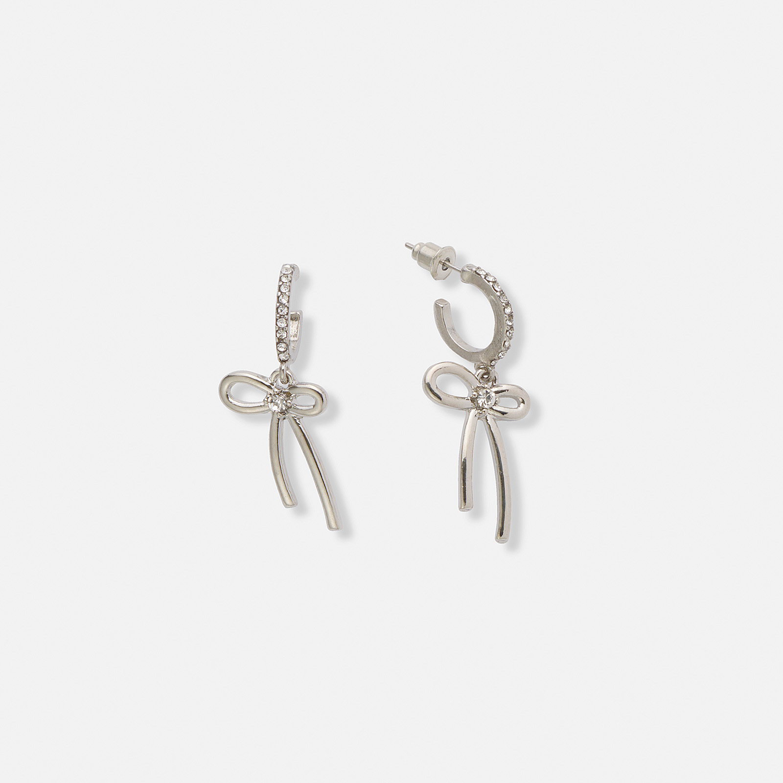 Silverfärgade örhängen, hängande rosett med glasstenar - 3,5 cm