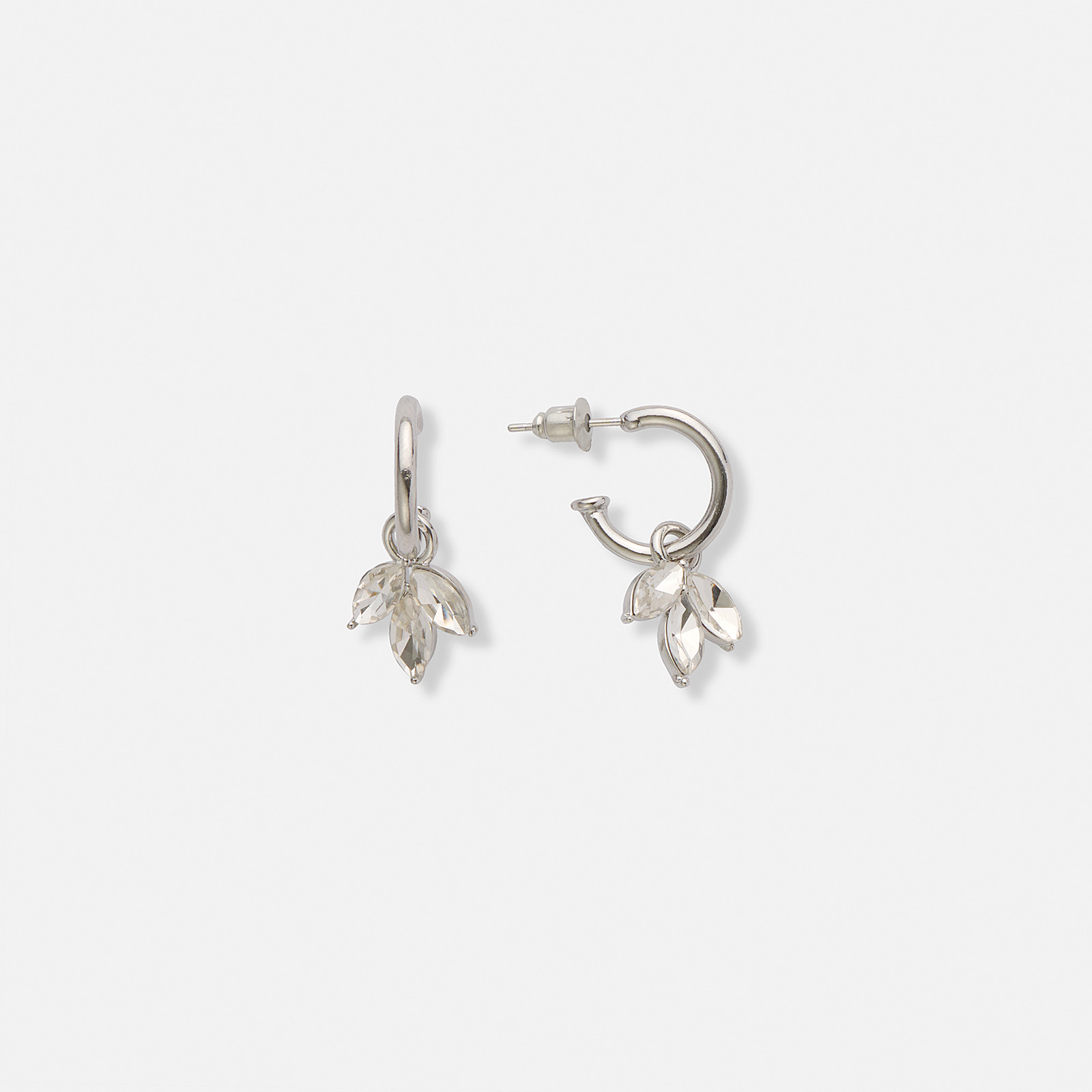 Silverfärgade örhängen, hängande blad med glasstenar - 2,5 cm