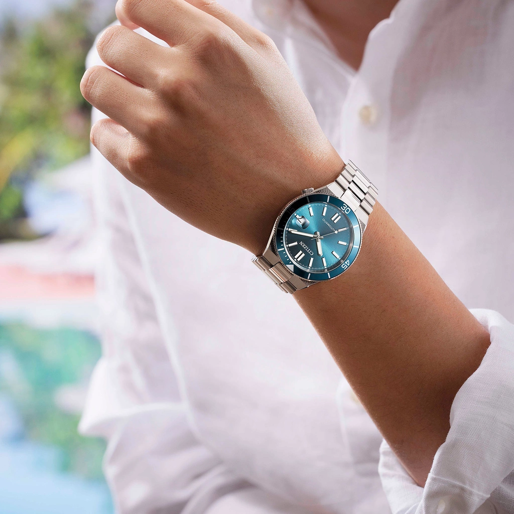 Citizen Automatic Ljusblå/Silver, Stållänk - NJ0231-56L