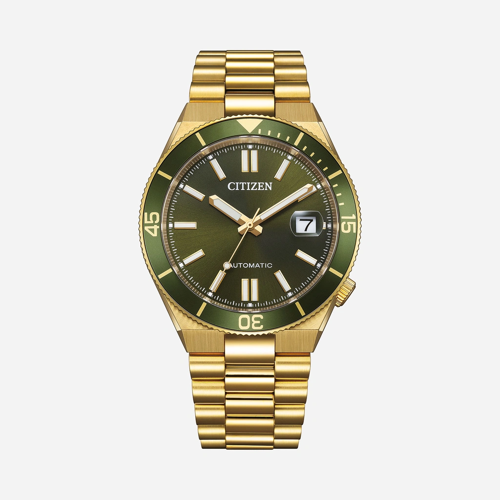 Citizen Automatic Grön/Guld, Stållänk - NJ0232-53X