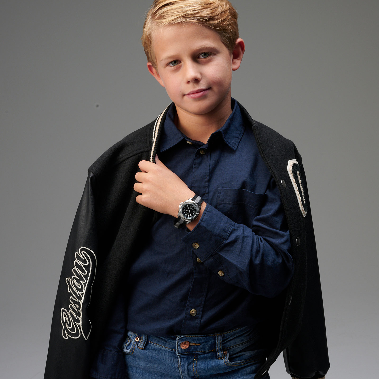 California barnklocka - nylonband, svart, 38 mm