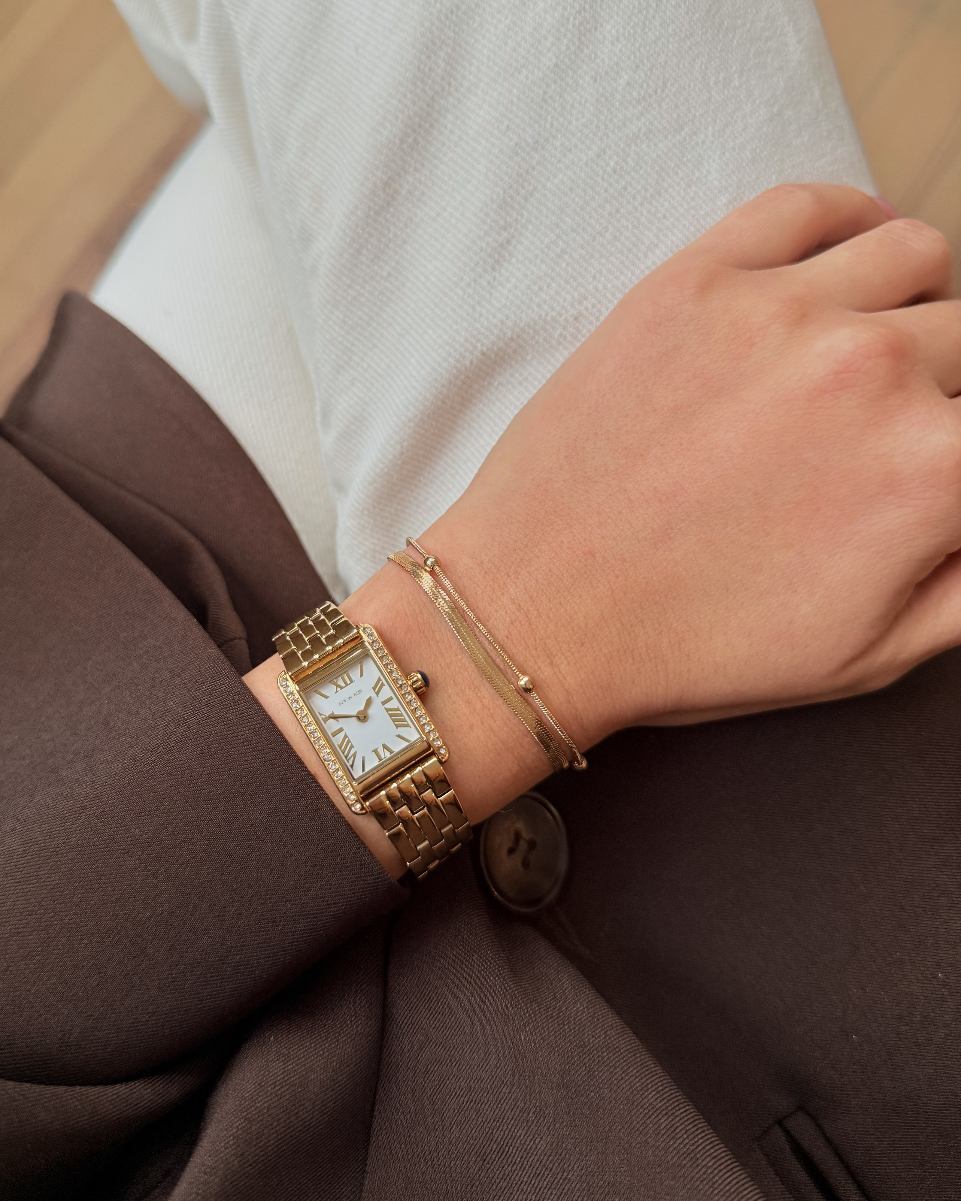 Ivy n Rox Bliss klockset dam - rektangulär, guld, 19x28 mm