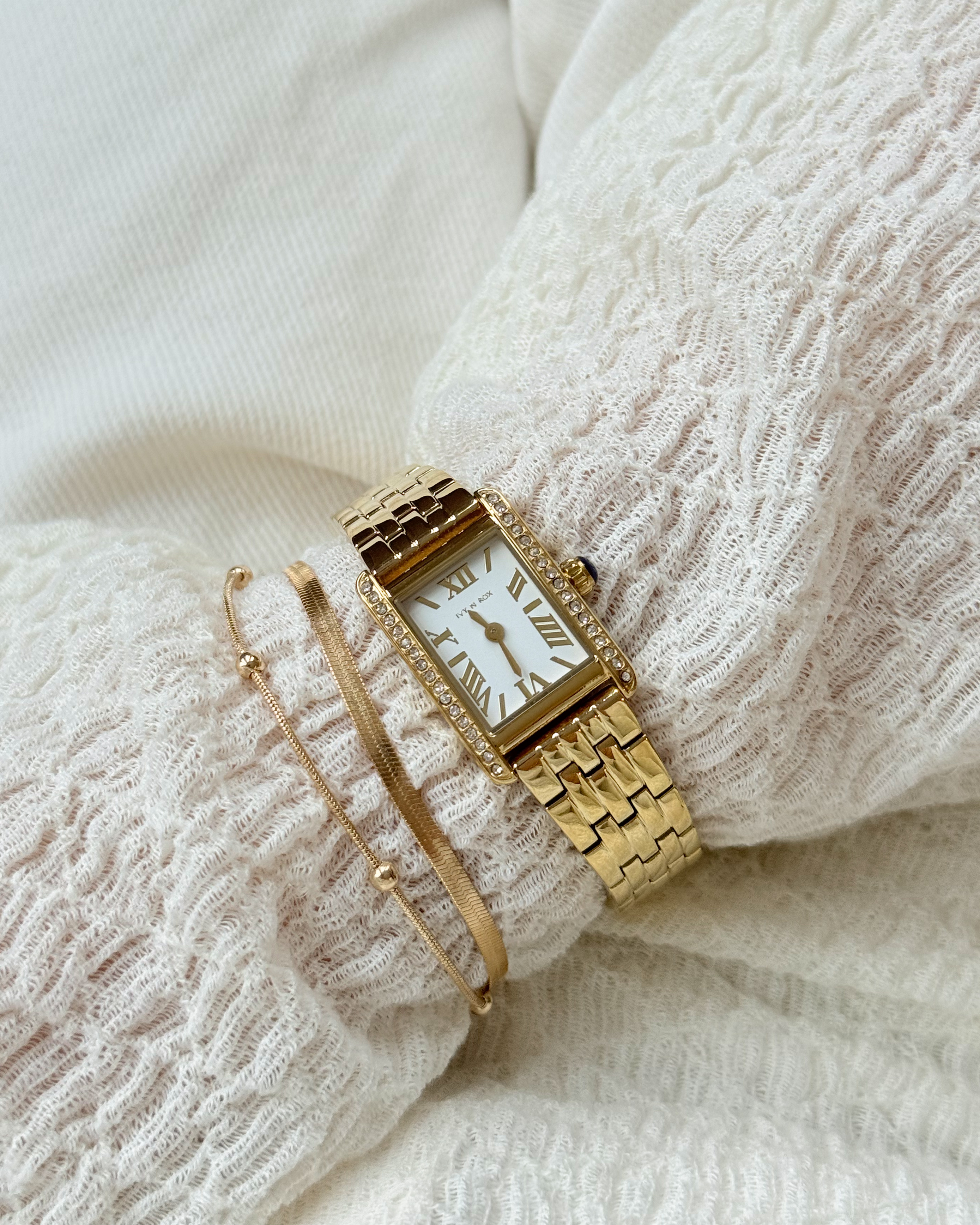 Ivy n Rox Bliss klockset dam - rektangulär, guld, 19x28 mm