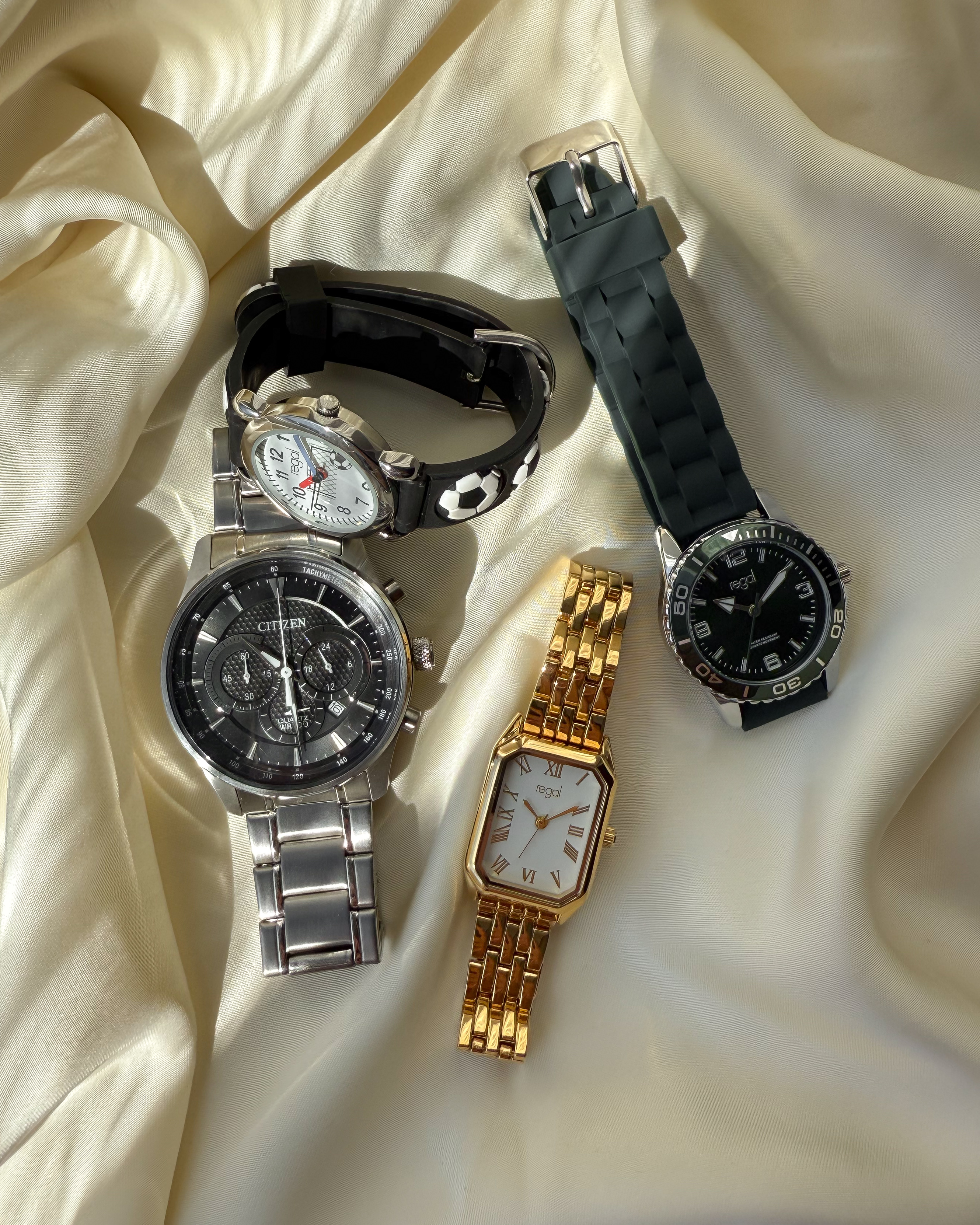 Regal klockset dam, rektangulär, vit/guld - 20x30 mm