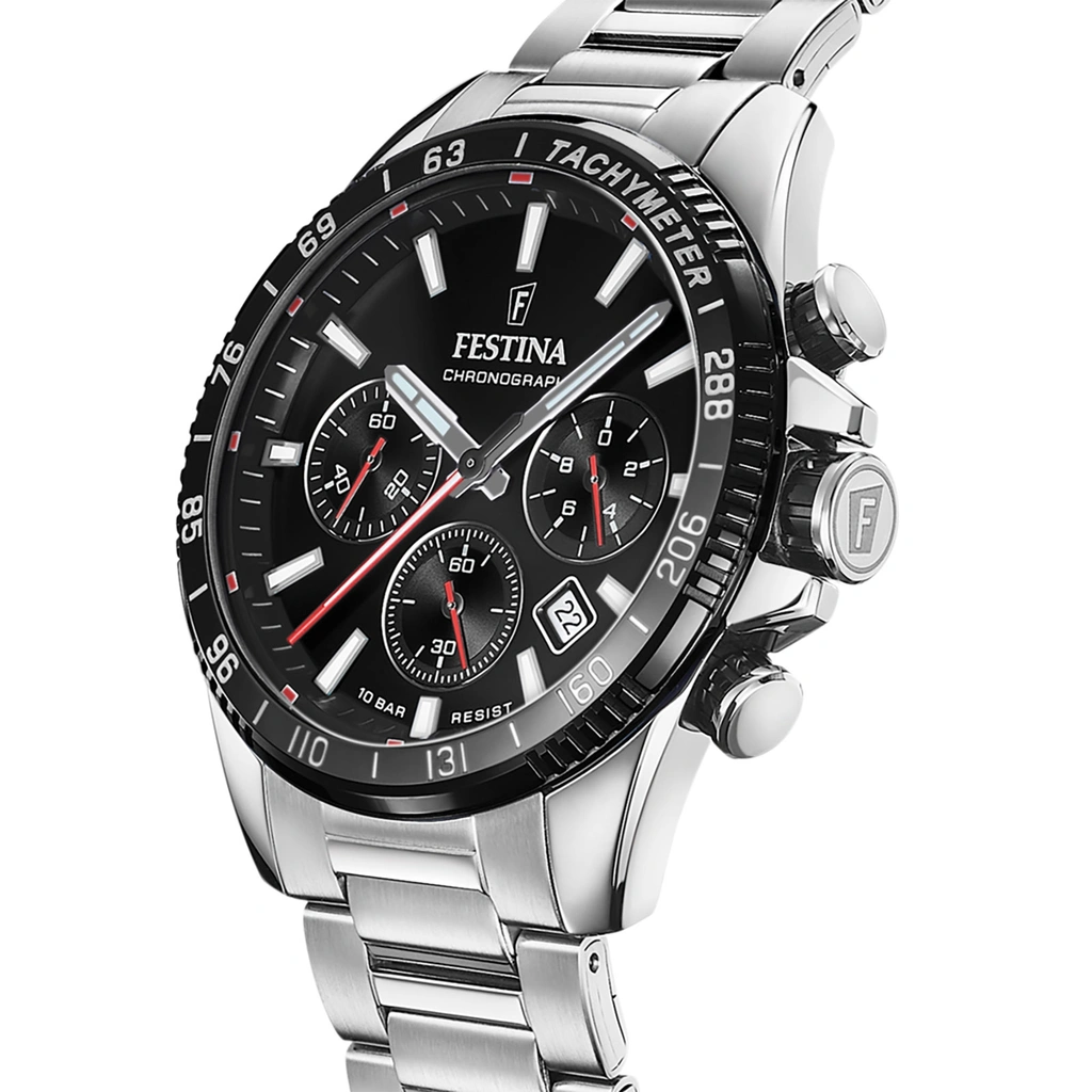 Festina Timeless Chronograph herr svart/stål, metallband - F20560/6