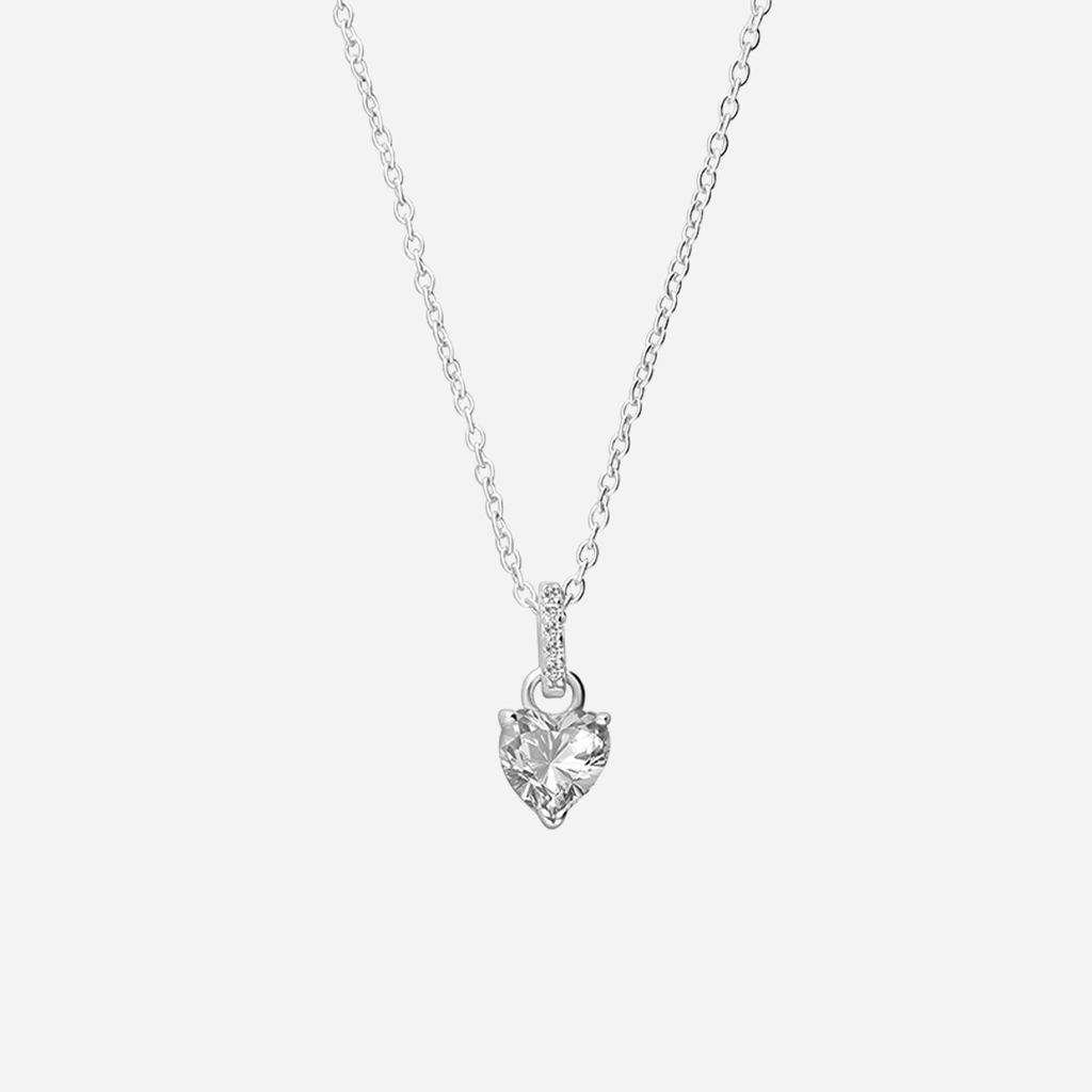 Rhodinerat silverhalsband med hjärtformad kubisk zirkonia - 45+3cm