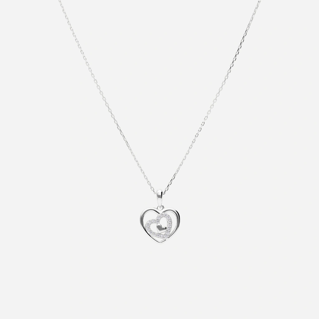 Halsband i rhodinerat silver - 3 hjärtan, 42+3cm