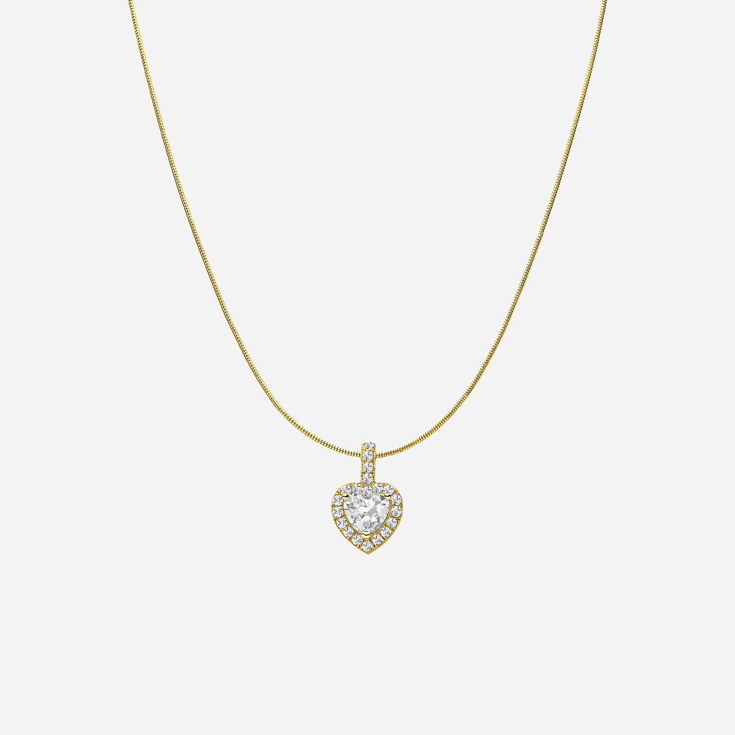 Halsband i guldpläterat silver - hjärta halo med Kubisk Zirkonia 48 cm