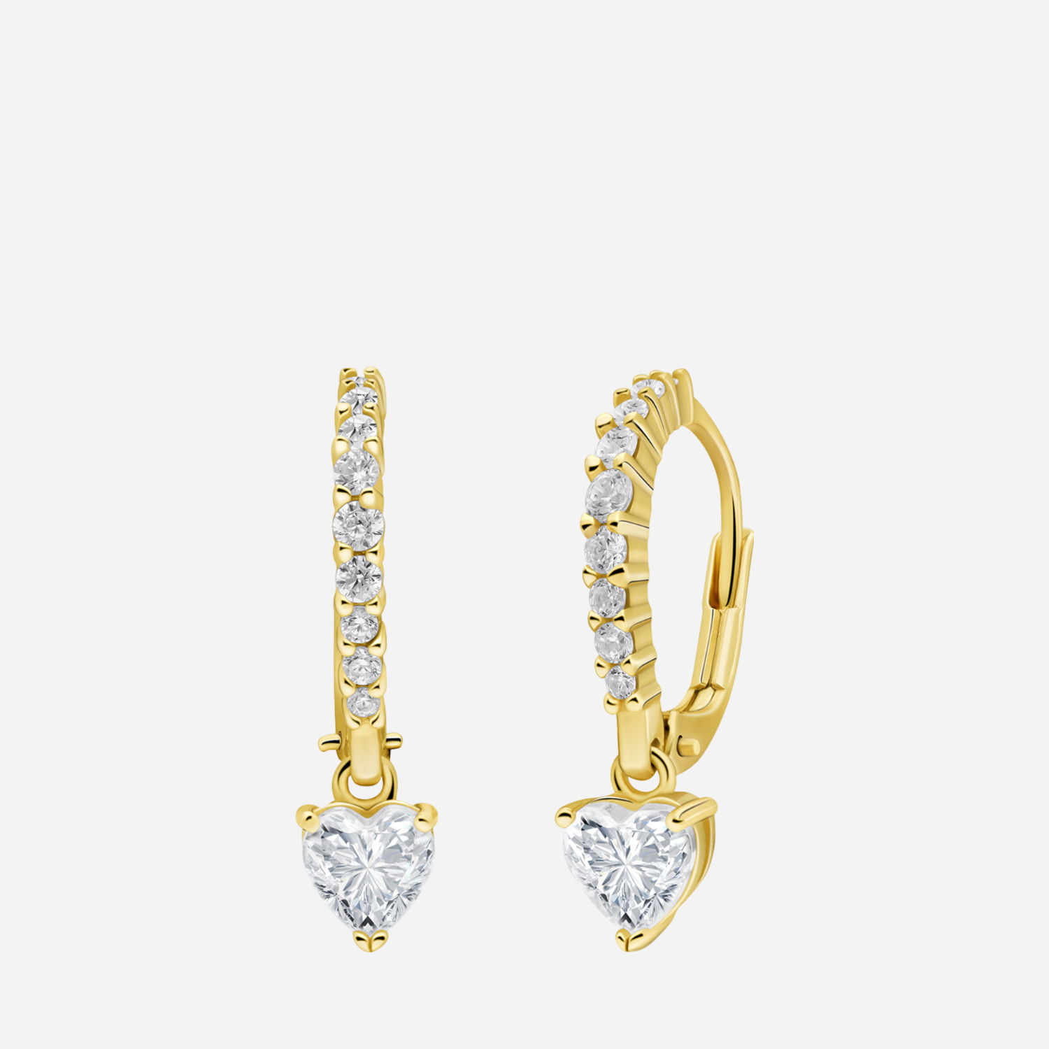 Örhängen i guldpläterat silver - hjärta med kristaller 15,5 mm