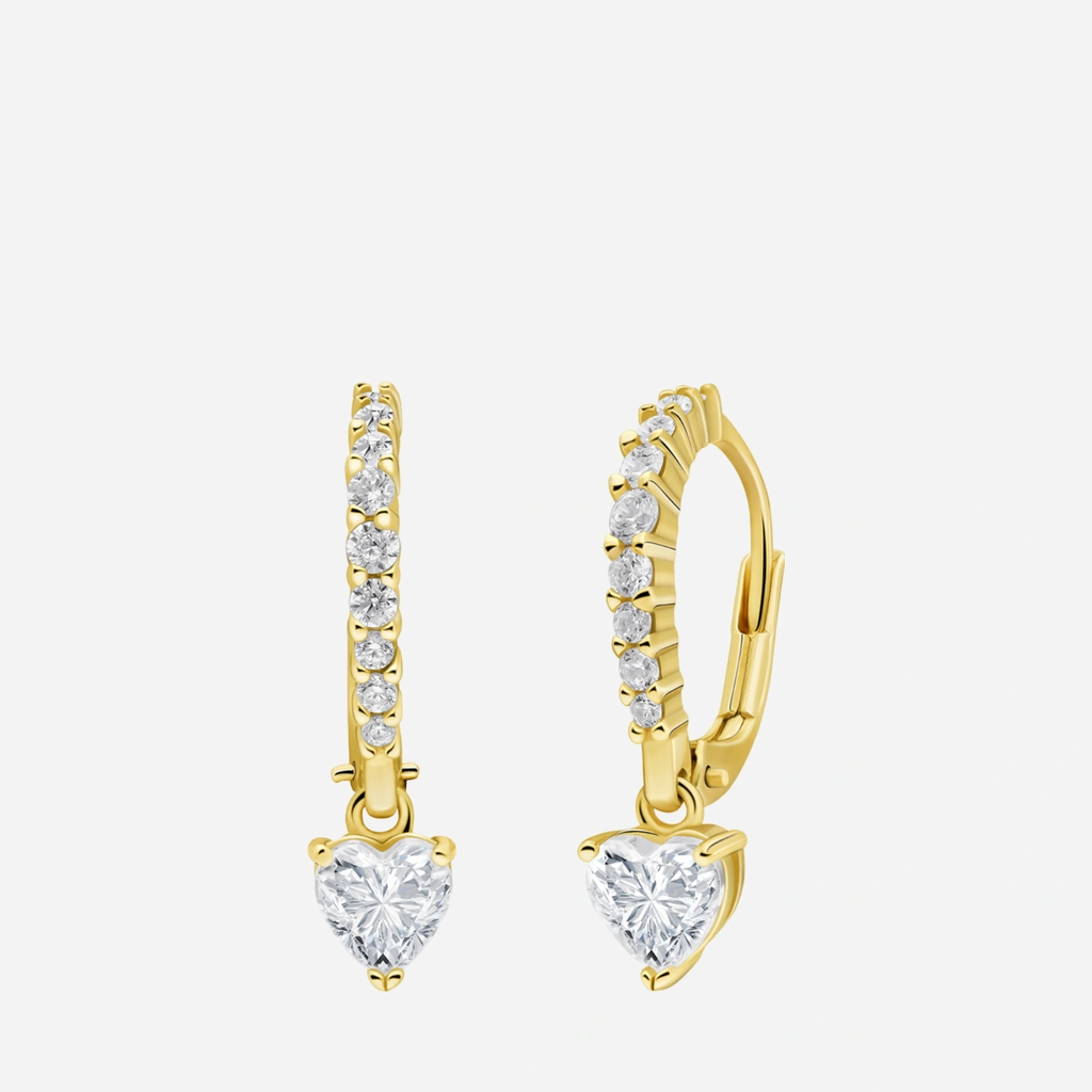 Örhängen i guldpläterat silver - hjärta med kristaller 15,5 mm