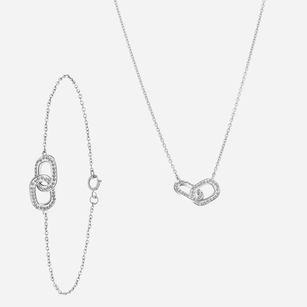 Set i rhodinerat silver -halsband och armband med oändlighetssymbol