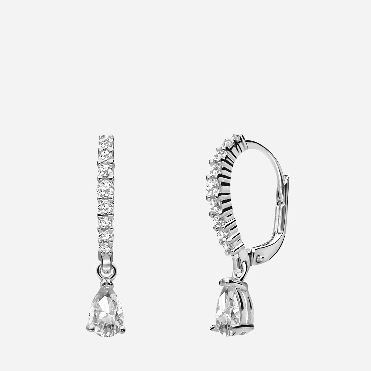 Örhängen i rhodinerat silver - droppe med kristaller 15,5 mm