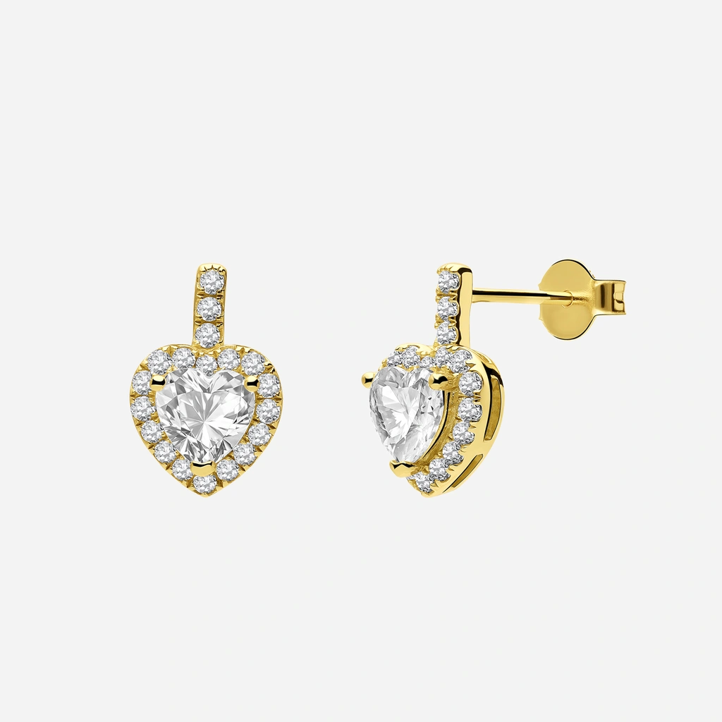 Örhängen i guldpläterat silver - hjärta halo med Kubisk Zirkonia 14,3 mm