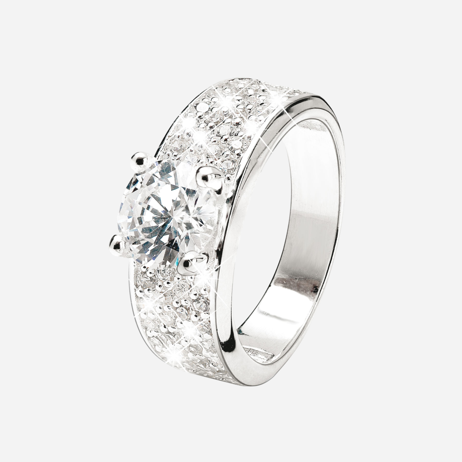 Bred ring i rhodinerat silver med Kubisk Zirkonia