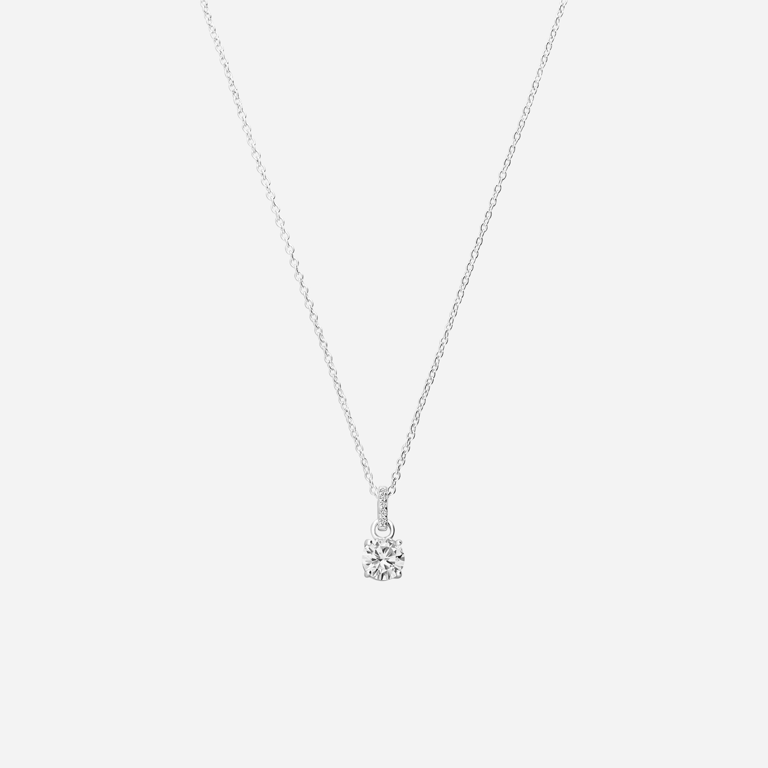 Rhodinerat silverhalsband med solitär kubisk zirkonia - 45+3cm