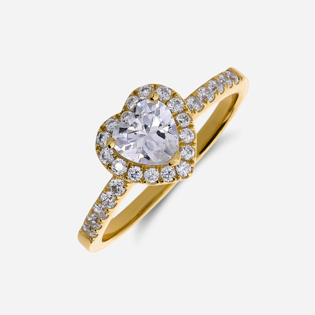 Guldpläterade silverring, hjärtformad kubisk zirkonia