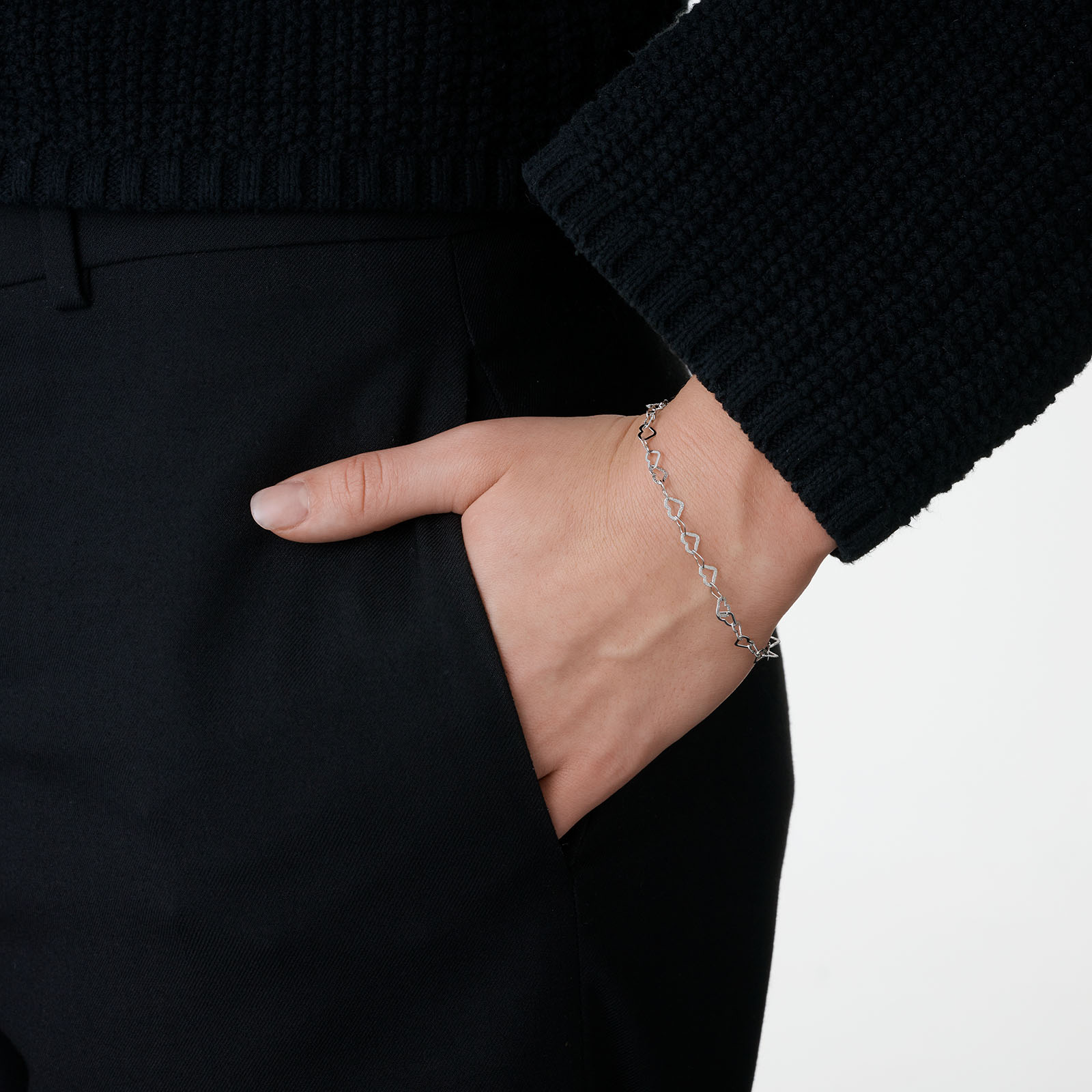 Armband dam i silver, hjärtlänk 19cm