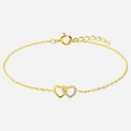 Guldpläterat silverarmband med sammanlänkade hjärtan - 16+2 cm.